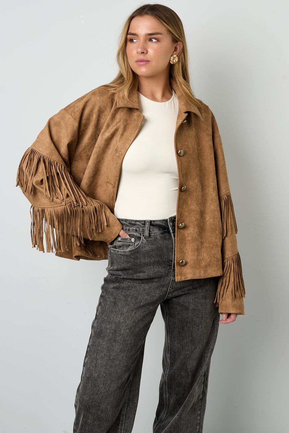 Suede-look jacket with fringes h5Picture8